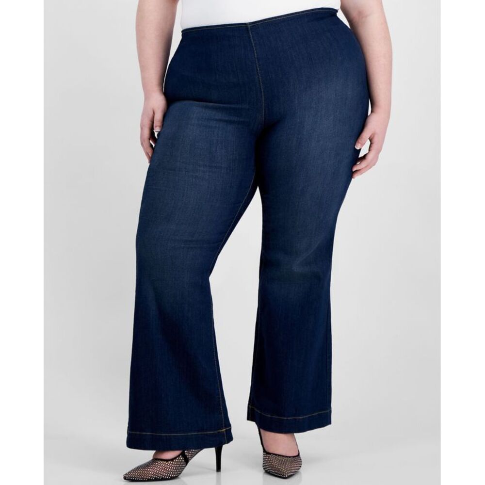 INC International Concepts Plus Size Pull-On Flare-Leg Denim Jeans